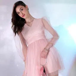 tokyo talkies Women Wrap Pink Above Knee/Mid Thigh Length Dress-picture-27