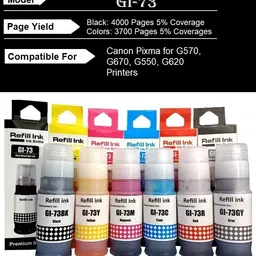 NNPRO GI-73 Ink (6 Color) For Can: Pixma G570,G670,G650,G620 Printers Black + Tri Color Combo Pack Ink Bottle image 3