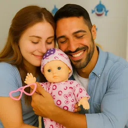 ladli Cute Baby Doll with Pink Heart Pattern Outfit, Feeding Bottle and Heart Glasses, image 4