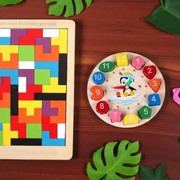 vhd Kids Wooden Puzzle Board & Shape Clock – Brain Development Toys D64-picture-10