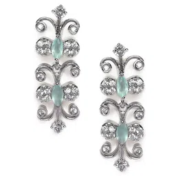 Jazz and Sizzle Women Silver-Plated White & Green AD Stone Studded Jewelry Set image 3