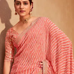 KALINI Leheriya Printed Sequinned Poly Georgette Saree image 2