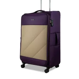 CARRIALL Purple & Beige Color-Blocked Soft-Sided Large Trolley Suitcase image 4