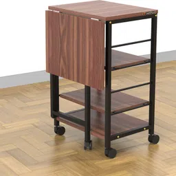 innofur Micra Folding Adjustable Shelf Storage Rack With Wheels Brown Carbon Steel Kitchen Trolley image 5