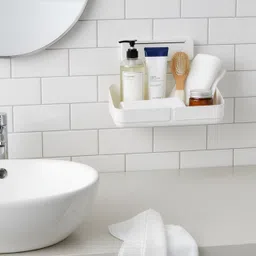 devam enterprise Tidy Wall Storage Basket Kitchen Caddy Rack Shower Suction Shelf Bathroom Corner Plastic Wall Shelf image 3