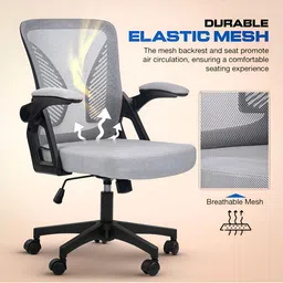 DROGO Ergonomic Grey High Back Mesh Adjustable Seat Rocking & Flip Up Armrest Study Chair image 5