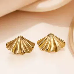 SHARLEEZ Stainless Steel 18K Gold-Plated Contemporary Studs-image-41