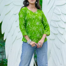 Deeps Fashion Tropical Print Tropical Cotton Top-image-1