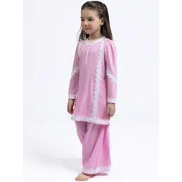 Sangria Girls Pink Pure Cotton Kurta with Sharara image 5