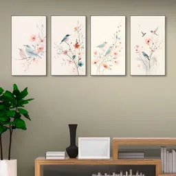 nestroots White & Green 4 Pieces Floral and Botanical Canvas Painting Wall Arts-image-73
