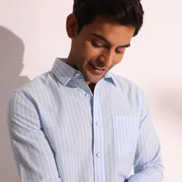 Fabindia Men Spread Collar Vertical Striped Cotton Relaxed Fit Casual Shirt image 2