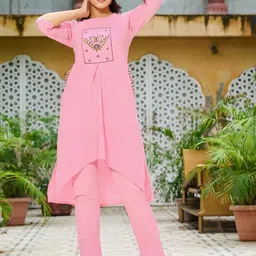 DISHWA FASHION Floral Yoke Design Thread Work A-Line Kurta With Trousers-image-90