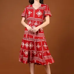 LIMEROAD Floral Printed V-Neck Ethnic Dress-picture-12