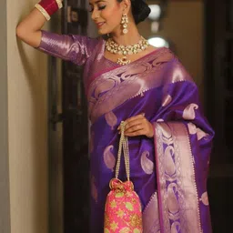 SWAMI STUDIO Ethnic Motifs Zari Pure Silk Banarasi Saree image 4