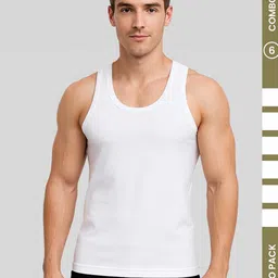 AMUL COMFY Men Pack Of 6 Solid Sleeveless Cotton Vest image 1