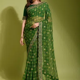 CaniBani Ethnic Motifs Sequinned Pure Chiffon Heavy Work Saree-picture-11