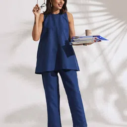 trueBrowns Round Neck Slub Tunic With Trousers-picture-48