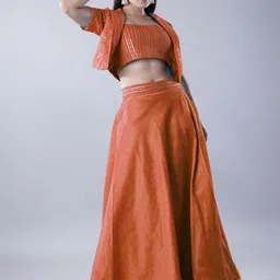 Utsav Fashion Embroidered Sequinned Shibori Ready to Wear Lehenga & Blouse With Dupatta image 2