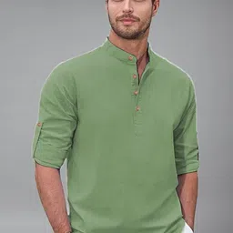 LENIA Band Collar Roll-Up Sleeves Short Kurta image 1