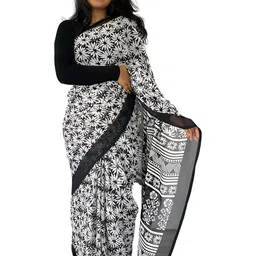 GHAN SALS Floral Poly Georgette Baluchari Saree-image-75