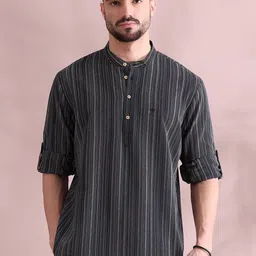 filori studio FILORI Striped Band Collar Straight Pure Cotton Short Kurta-picture-39