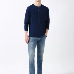 Peter England Casuals Men Solid Henley Neck Cotton T-shirt image 3