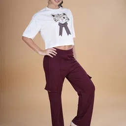 NEYSA Cat Printed Round Neck T-Shirt With Trousers image 3