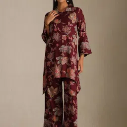 Soch Floral Printed Shirt Collar Beads & Stones Kurta With Palazzos-image-28