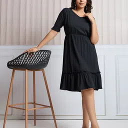 CLOTHING CLOSET Women Self Design V-Neck Bell Sleeves Fit & Flare Midi Dress-picture-17