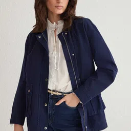 Trendyol Women Stand Collar Solid Cotton Casual Tailored Jacket-picture-9