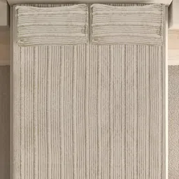 FABINALIV Cream Striped 300 TC Woollen King Bedsheet Set 2.5m x2.25 m image 5