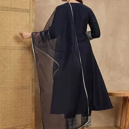 all about you Floral Embroidered Round Neck Chinon A-Line Kurta With Trousers & Dupatta image 5