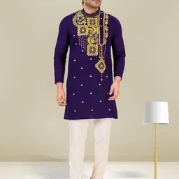 FRANSCART Men Geometric Flared Sleeves Thread Work Kurta-picture-39