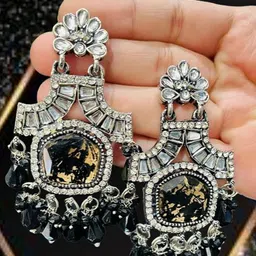 OPUS GEMS Artificial Stones Studded And Beaded Contemporary Chandelier Drop Earrings image 3