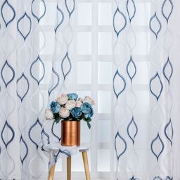 Parda Online White & Blue 2 Pieces Embroidered Sheer Door Curtains-picture-0