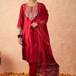Indo Era Women Ethnic Motifs Embroidered Regular Sequinned Liva Kurta with Trousers & With Dupatta-picture-38