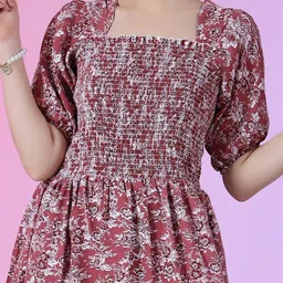 Jash Creation Floral Printed Puff Sleeve Fit & Flare Midi Dress image 3