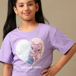 Kids Ville Girls Lilo & Stitch Printed Pure Cotton Boxy Fit T-shirt-picture-12