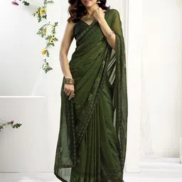 SANISA Ethnic Motifs Beads and Stones Poly Georgette Heavy Work Saree image 5