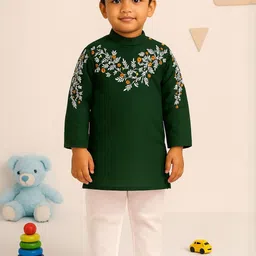HUMAN CHOICE Boys Floral Embroidered Thread Work Straight Kurta with Trousers-picture-25