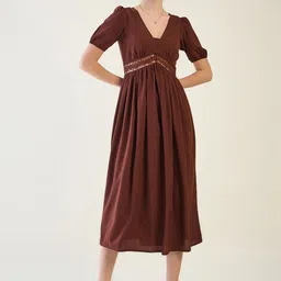 aayu Women Lace Inserts Puff Sleeve Crepe Empire Midi Dress-image-16