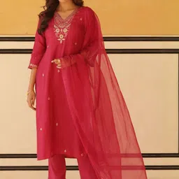 KALINI Ethnic Motifs Embroidered Regular Thread Work Kurta With Trousers & Dupatta-picture-21