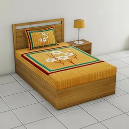 MILAAV Yellow Floral 144 TC Single Bedsheet with 1 Pillow Covers-picture-10