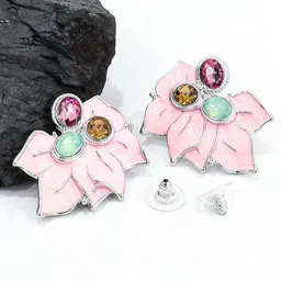 KRENOZ Silver Plated Rhinestone Studded Floral Studs Earrings-picture-17
