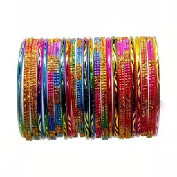 Adiba Fashion Factory Set Of 10 Multi Glass Artificial Stones Bangle-picture-30