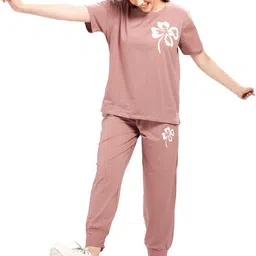 WEET Printed Pure Cotton Round Neck T-Shirt With Joggers Co-Ords-picture-35