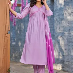 Moda Rapido Yoke Design V-Neck A-Line Pure Silk Kurta With Trousers And Dupatta-picture-29
