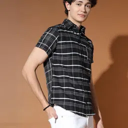 TANDUL Smart Tartan Checked Spread Collar Casual Shirt image 5