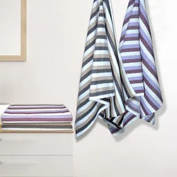 Athom Living Iris Violet & Beige 4 Pieces Striped Cotton 210 GSM Bath Towels-image-16