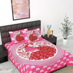 KD PRINTS Pink & White Ethnic Motifs 180 TC King Bedsheet with 2 Pillow Covers-picture-37